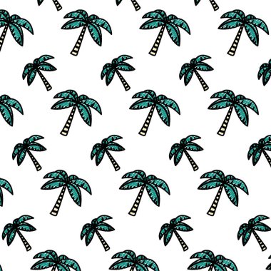 Doodle tropikal palmiye ağaç arka plan vektör çizim yaprak