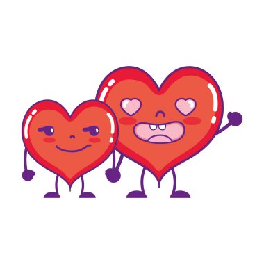 kolları ve bacakları ile Kawaii sevimli kalp çift illüstrasyon vektör