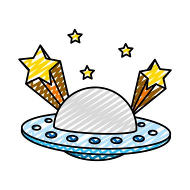 UFO evren nesne ve shoothing yıldız vektör çizim doodle