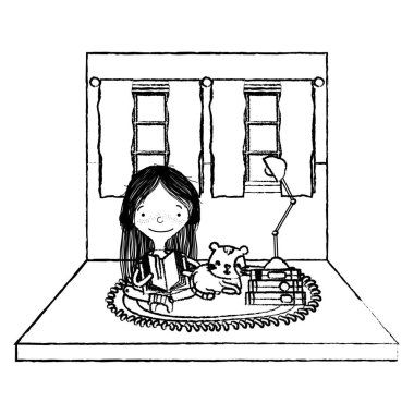 grunge kız kedi ve lamba vektör çizim ile kitap okuma