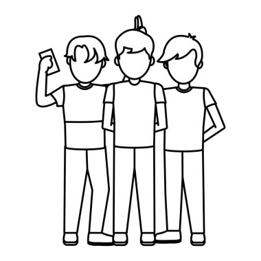 Sosyal smartphone vektör çizim ile oynarken çizgi çocuk çocuklar