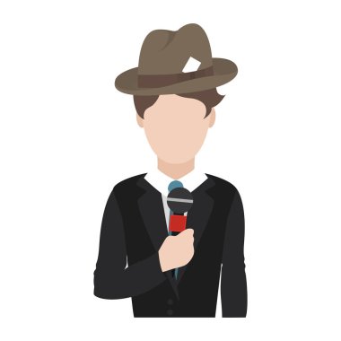 mikrofon ve şık giysileriyle vektör çizim ile şirin gazeteci