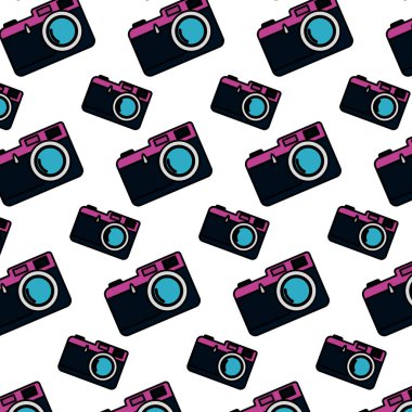 renk retro odak fotoğraf makinesi ekipmanları arka plan vektör çizim