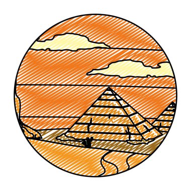 kaktüs manzara vektör çizim ile çöl Mısır piramit doodle