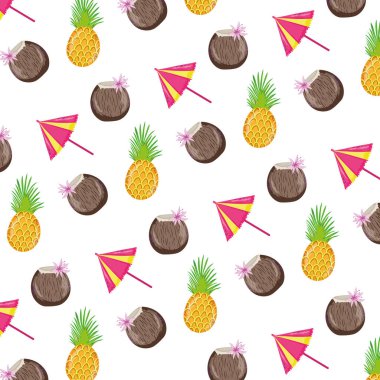 Hindistan cevizi İçecek şemsiye ve ananas arka plan vektör çizim ile