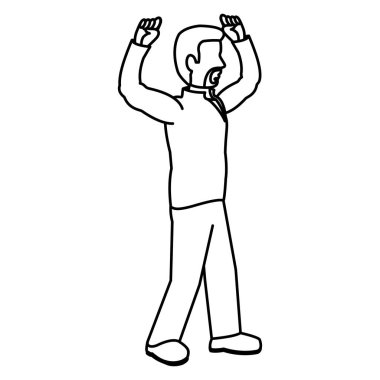 satır sevimli adam sakal ve vektör çizim Kaldır ellerini