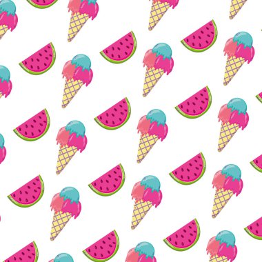 dondurma ve karpuz meyve arka plan illüstrasyon vektör