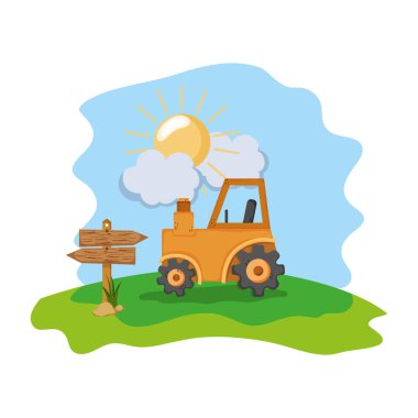 Traktör çiftlik aracı ahşap ile vektör çizim fark eder.