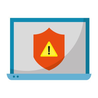 dizüstü bilgisayar teknoloji vektör çizim içinde kalkan dikkat işareti