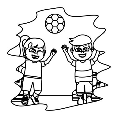 çizgi çocuklar sınıf futbol topu ile oynarken illüstrasyon vektör