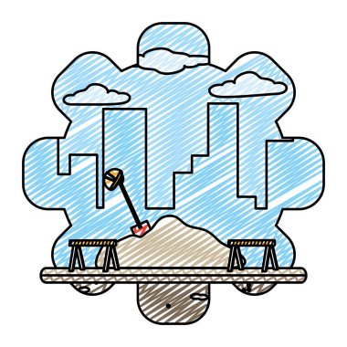 Çimento ve uyarı işareti illüstrasyon vektör sanat eşyaları doodle