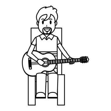 satır mutlu müzisyen gitar vektör çizim oynamak için oturma