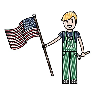 Mekanik Servisi çekiçle doodle ve ABD bayrağı illüstrasyon vektör