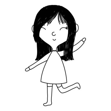 satır gülümseme uzun saç modeli ve vektör çizim el ile kız