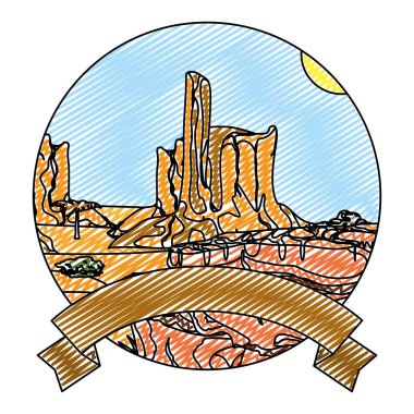 Doodle çöl palmiye ağacı ve kanyon, Yatay Şerit vektör çizim