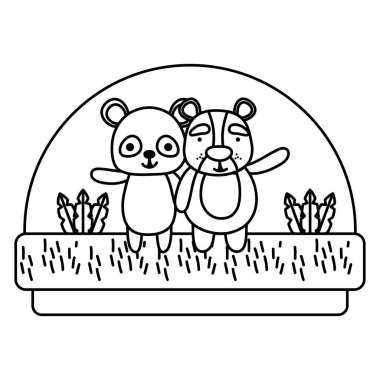kırsal vektör çizim satırı panda ve ayı arkadaş hayvan