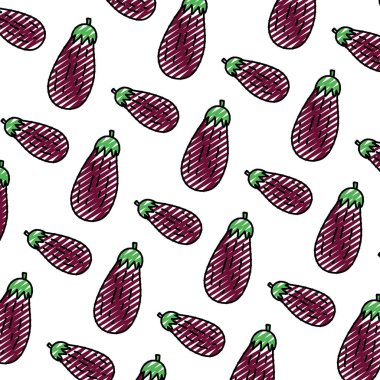Doodle sağlıklı patlıcan taze sebze arka plan vektör çizim