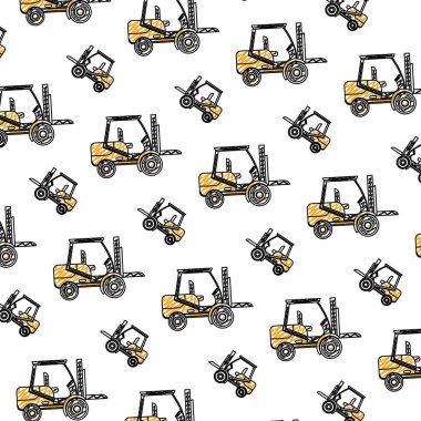 Doodle forklift mekanik ekipman onarım arka plan vektör çizim