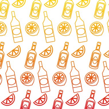 satır schnapps şişe meyve suyu, içecekler ve limon arka plan vektör çizim bozulmuş
