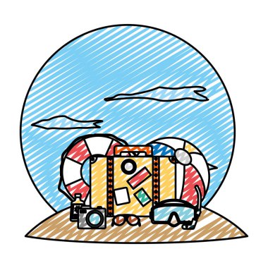 plaj topu ve tatil ekipman vektör çizim ile float doodle