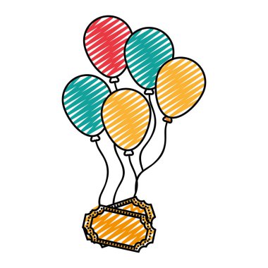 Doodle parti balon dekorasyon karnaval bilet vektör çizim ile