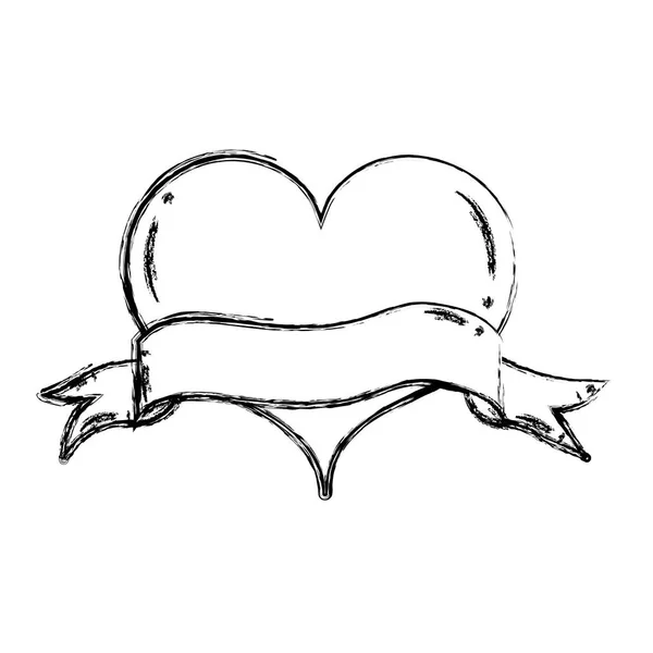 Grunge Heart Symbol Design Ribbon Style Vector Illustration — Stock Vector