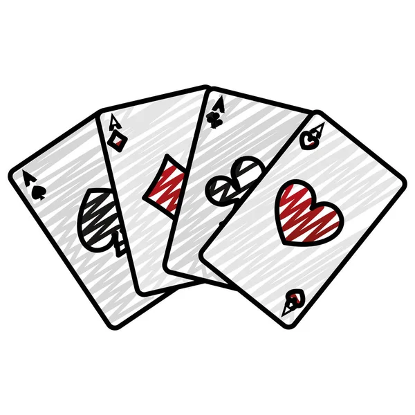 Doodle Poker Cards Classic Game Vector Illustration — Stock Vector