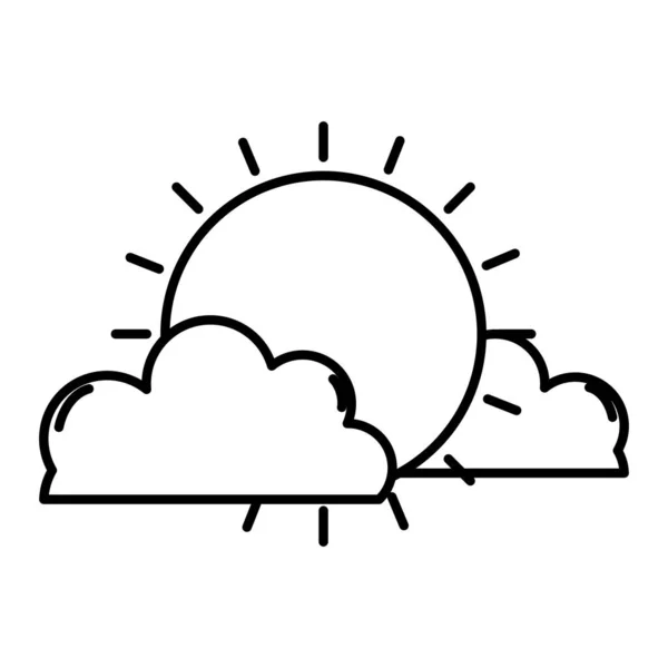 Línea Luz Sol Con Nubes Esponjosas Tiempo Vector Ilustración — Archivo Imágenes Vectoriales