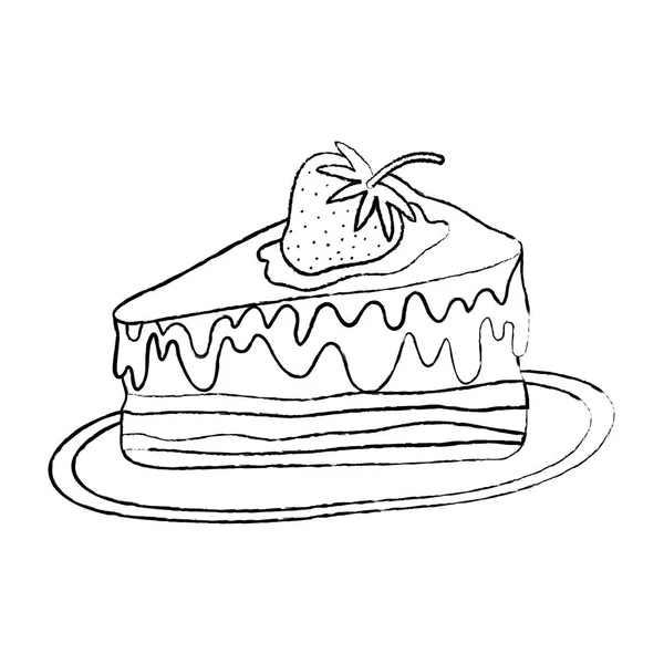 Гранж Вкусный Торт Клубничными Фруктами Пластине Векторной Иллюстрации — стоковый вектор