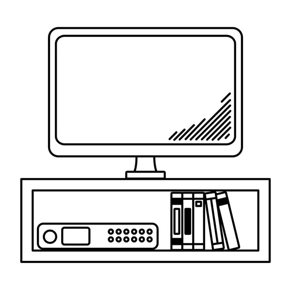 Linie Elektronische Fernsehtechnik Auf Dem Schreibtisch Mit Büchern Vektor Illustration — Stockvektor