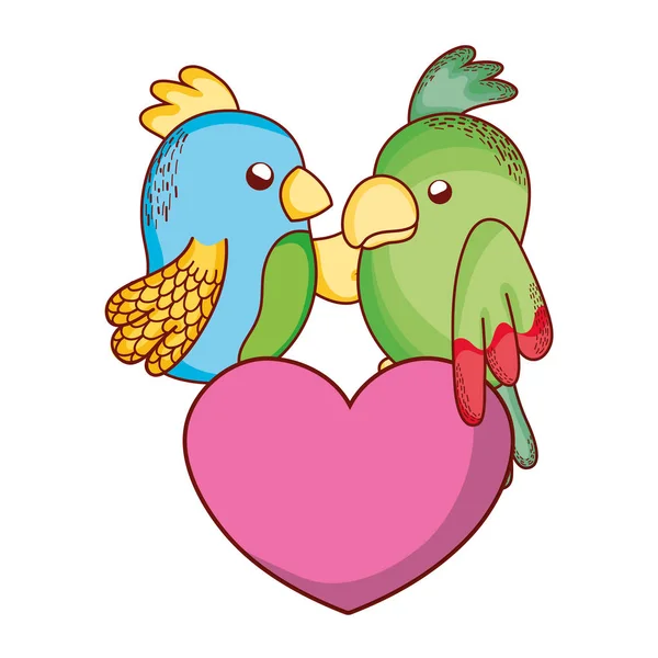 Casal Papagaio Animal Juntos Coração Vetor Ilustração —  Vetores de Stock