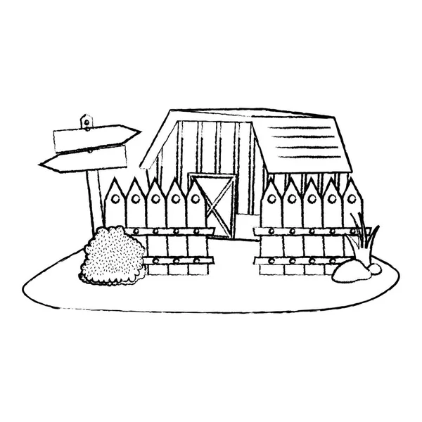 Grunge House Ferme Avec Grillage Bois Emblème Avis Illustration Vectorielle — Image vectorielle
