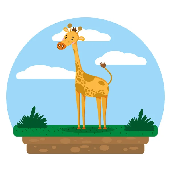 Pěkná Žirafa Divoké Zvíře Krajině Vektorové Ilustrace — Stockový vektor