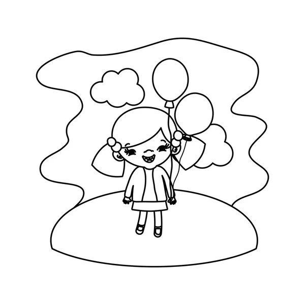 线女孩与有趣的气球在风景向量例证 — 图库矢量图片