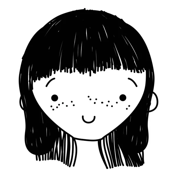 Line Happy Girl Head Hairstyle Design Vector Illustration — Stock Vector