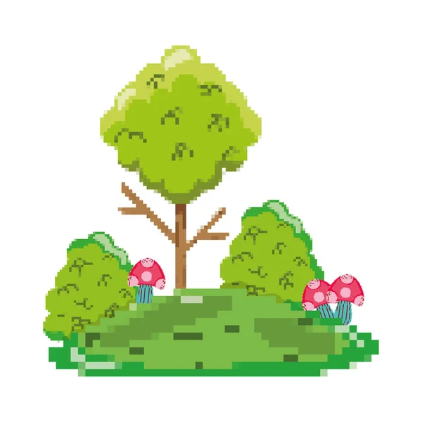 Пиксельные Тропические Деревья Грибком Векторной Иллюстрацией Растений — стоковый вектор