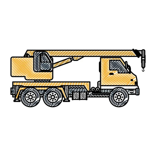 Doodle Truck Pulleys Construction Equipment Service Vector Illustration — Stock Vector