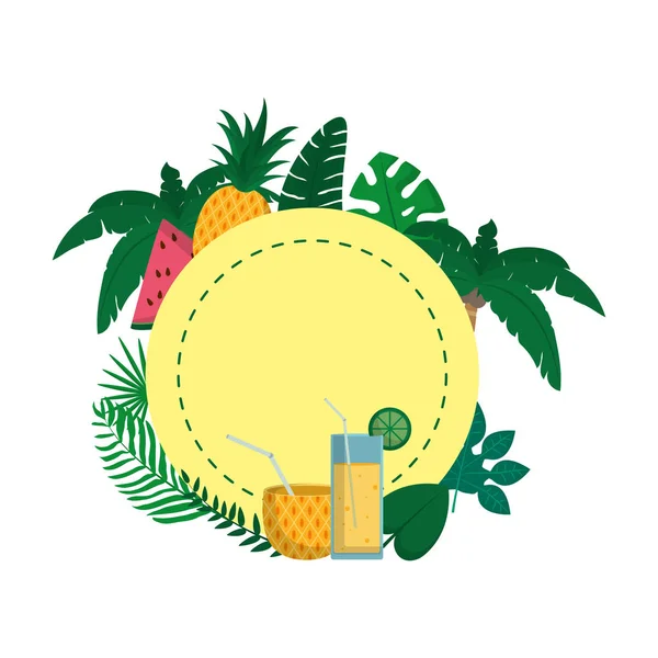 Círculo Con Frutas Tropicales Ramas Plantas Vector Ilustración — Vector de stock