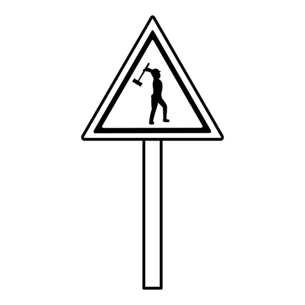 Linea Triangolo Emblema Cautela Operaio Con Illustrazione Vettoriale Maglio — Vettoriale Stock