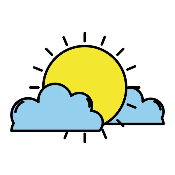 Farbe Licht Sonne Mit Flauschigen Wolken Wettervektor Illustration — Stockvektor