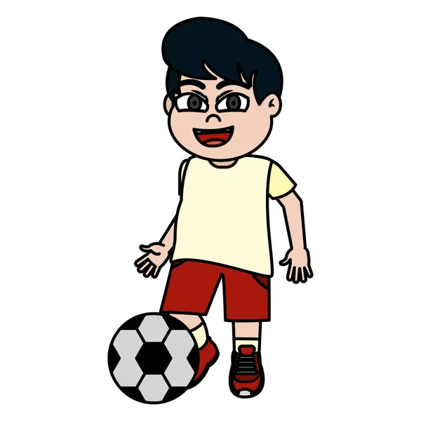 Color Niño Feliz Con Ilustración Del Vector Pelota Fútbol — Vector de stock