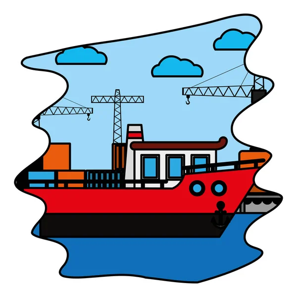 クレーンのオブジェクトとコンテナーのベクトル イラスト色船舶による輸送 — ストックベクタ