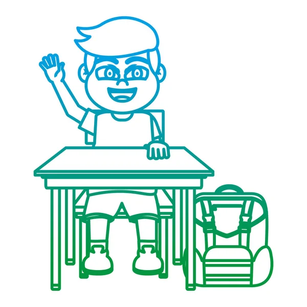Degraded Line Boy Sitting School Desk Backpack Vector Illustration — Stock Vector