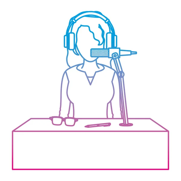 Bozulmuş Satır Kadın Muhabir Haber Kulaklık Mikrofon Vektör Çizim Ile — Stok Vektör