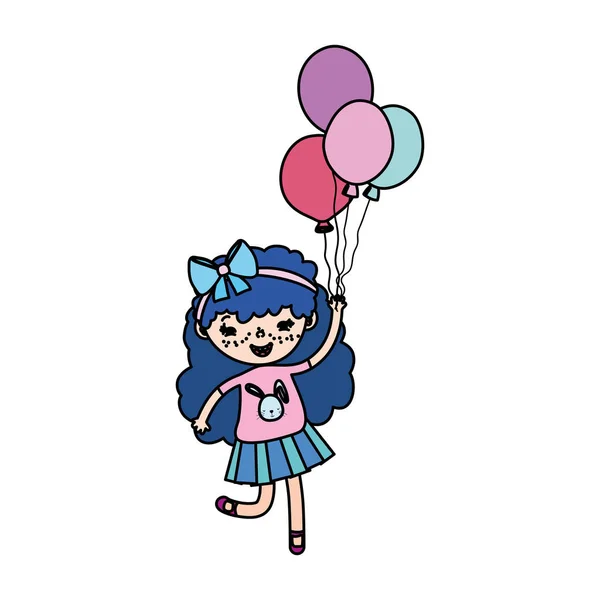 Niña Color Con Pelo Rizado Globos Vector Ilustración — Archivo Imágenes Vectoriales