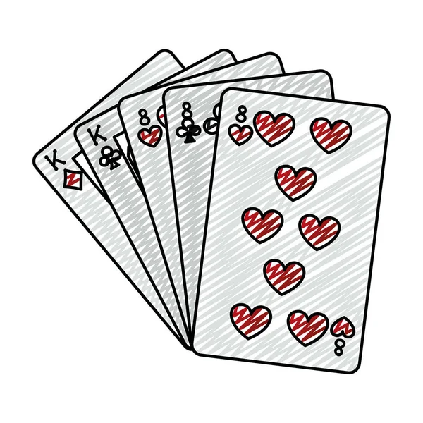 Doodle Casa Llena Casno Juego Cartas Vector Ilustración — Vector de stock