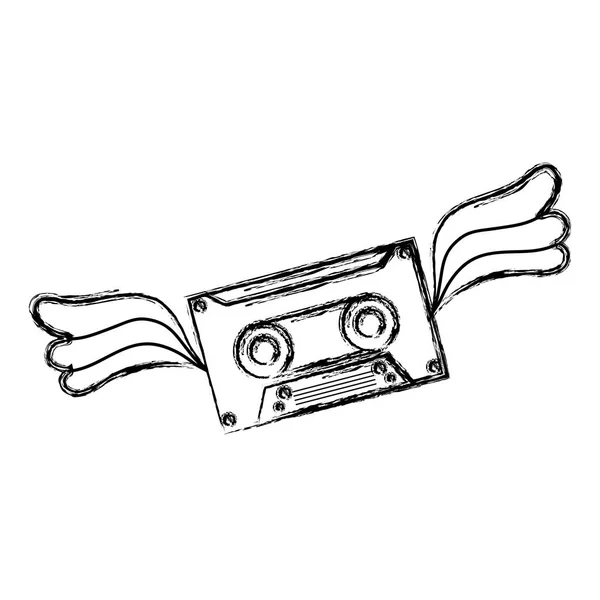 Cinta Retro Grunge Cassette Con Alas Estilo Vector Ilustración — Vector de stock