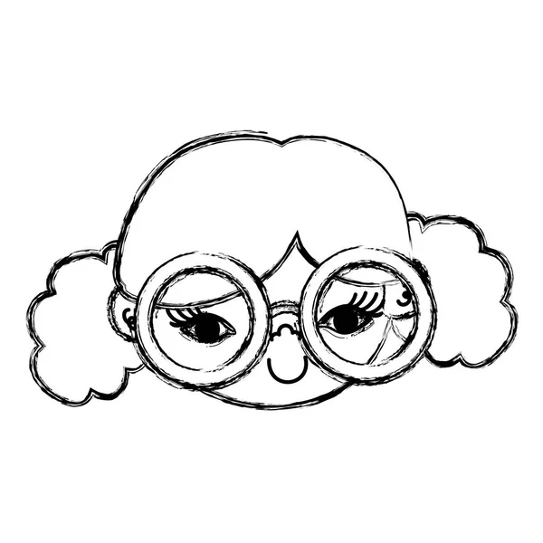 Grunge Criança Menina Cabeça Com Óculos Penteado Vetor Ilustração —  Vetores de Stock