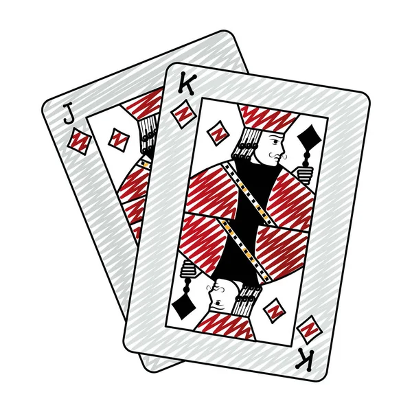 Garabato Jack Rey Diamantes Cartas Casino Juego Vector Ilustración — Vector de stock
