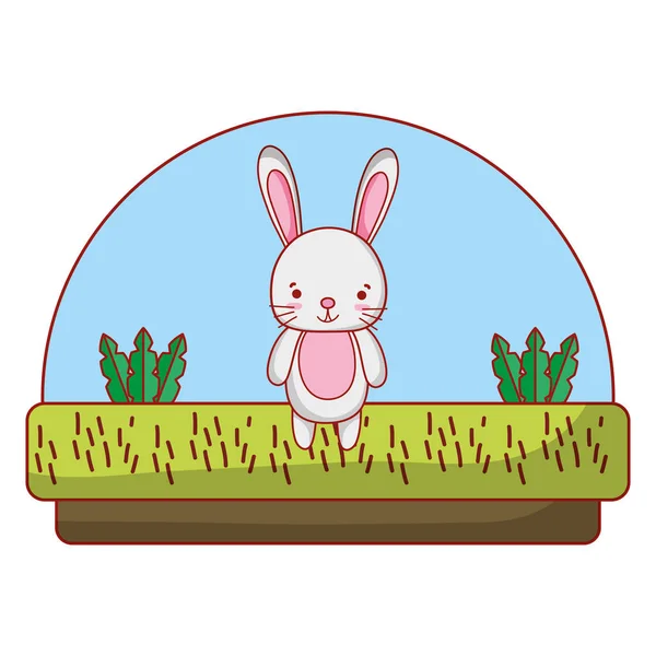 Kaninchen Niedliches Tier Der Landschaft Und Pflanzen Vektorillustration — Stockvektor